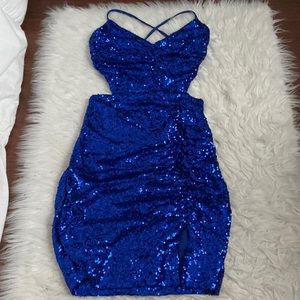 Windsor Elsie Ruched Sequin Mini Dress Royal